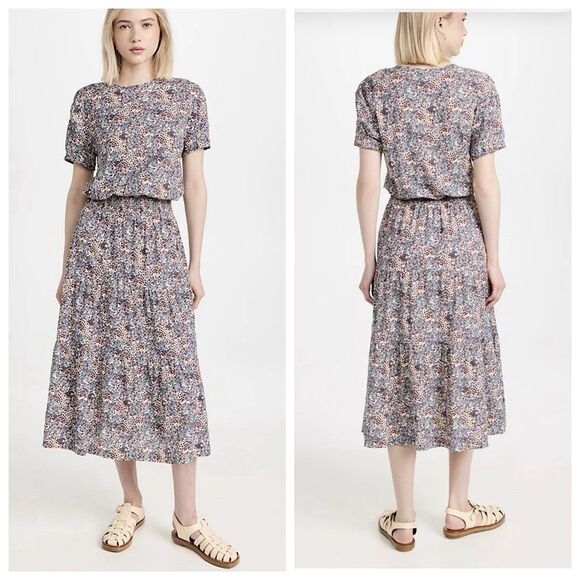Nation Ltd Martine Tiered Midi Dress Womens Sz XS Cherry Blossom Short Sleeve